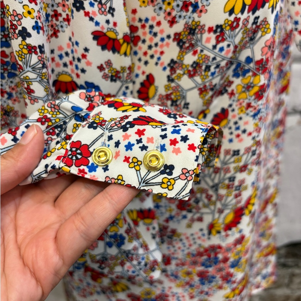 Talbots Meadow Multicolor Floral Bow Tie Neck Blouse Long Sleeve Romantic - Picture 7 of 10